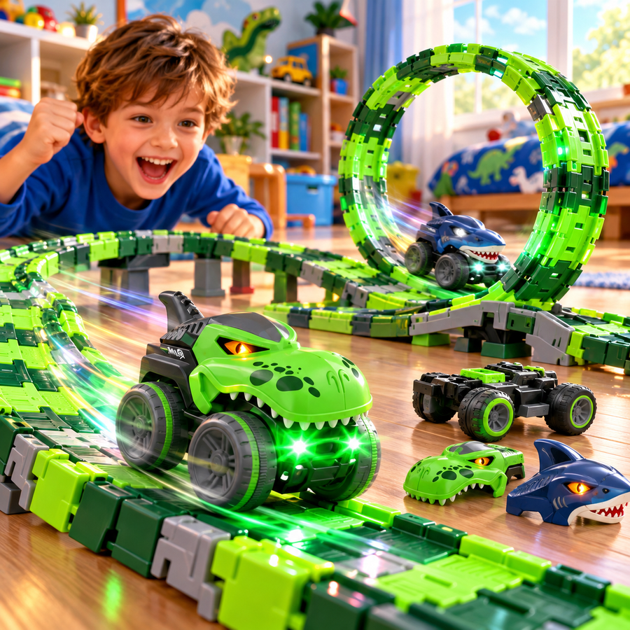 138 Pcs Dinosaur Race With Interchangeable Different Car Shell