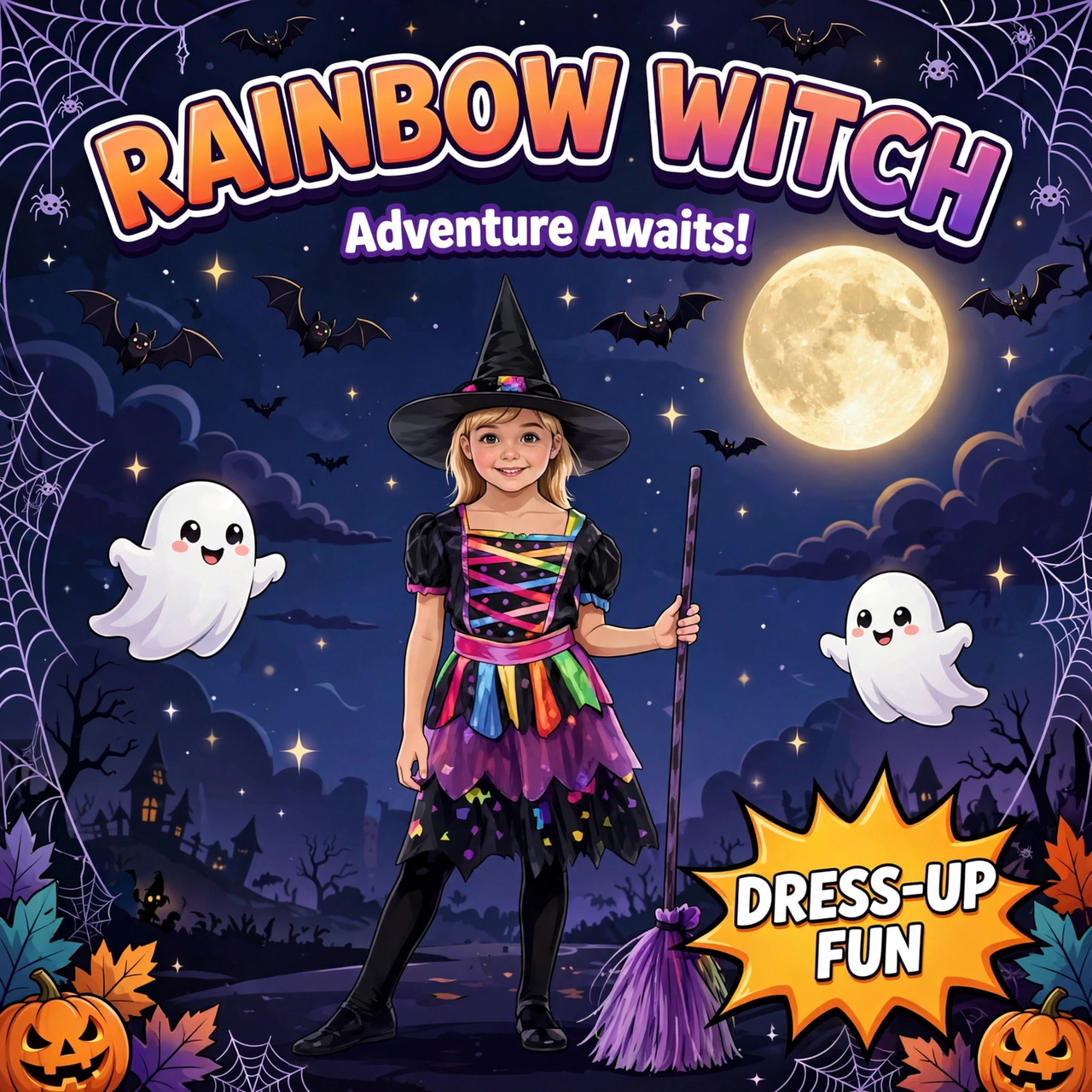 Halloween Cute Rainbow Girl Dress Costume