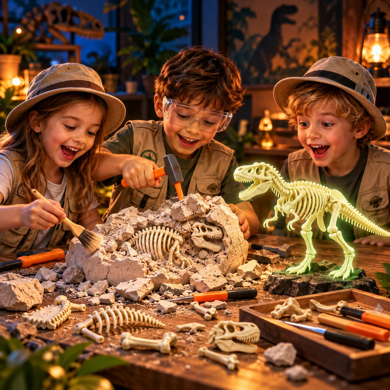Volcano Dinosaur Digging Kit with Blue Tools Plus Free Surprise Gift