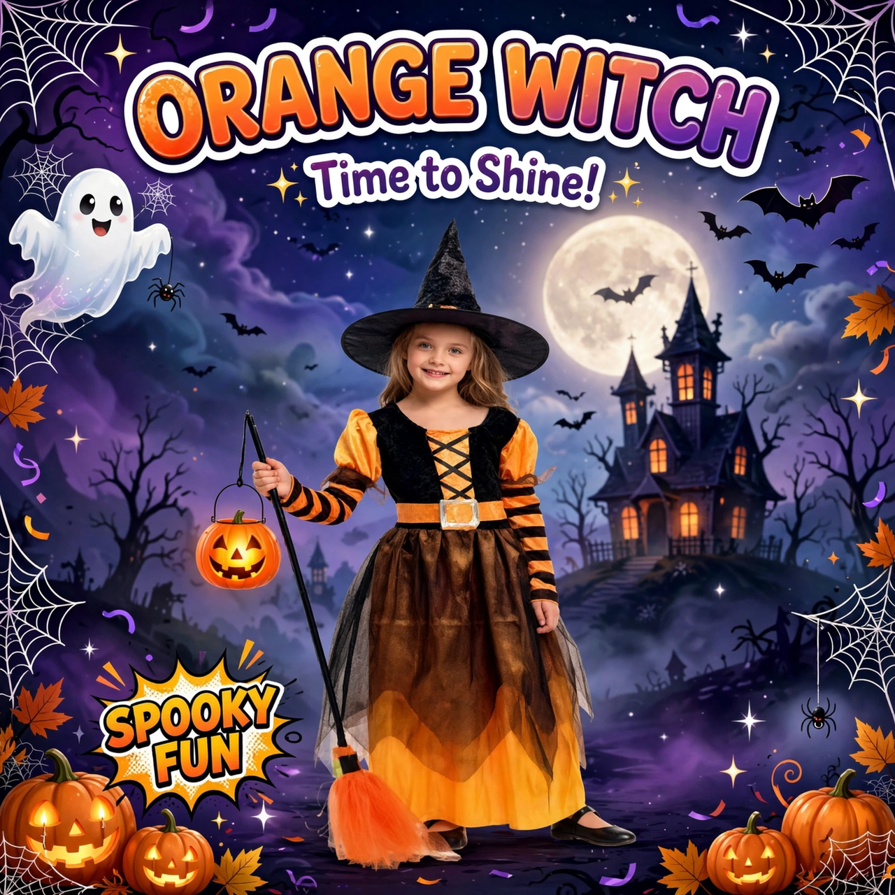Halloween Witch Orange Dress Costume