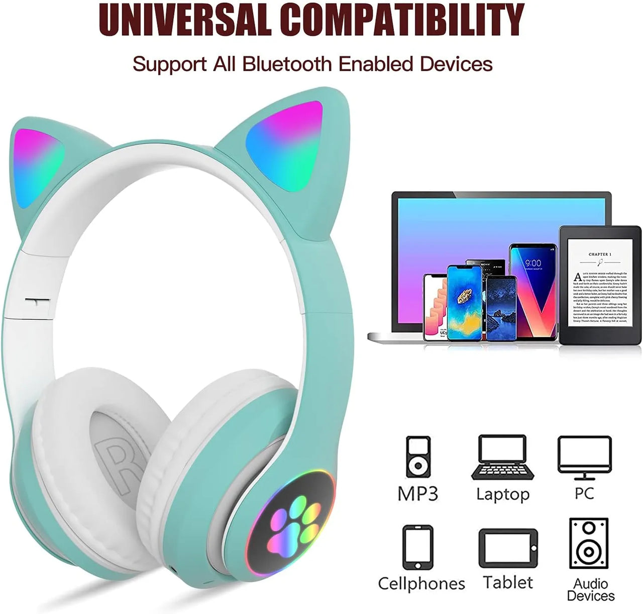 Foldable Bluetooth Cat Headphones With Light