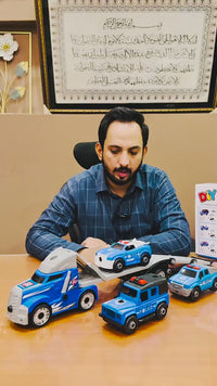 DIY Manual Police Detachable Truck Hauler with 3 Cars