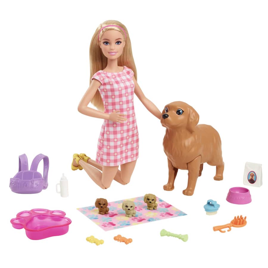 Barbie Doll Newborn Pups Playset With Blonde Doll