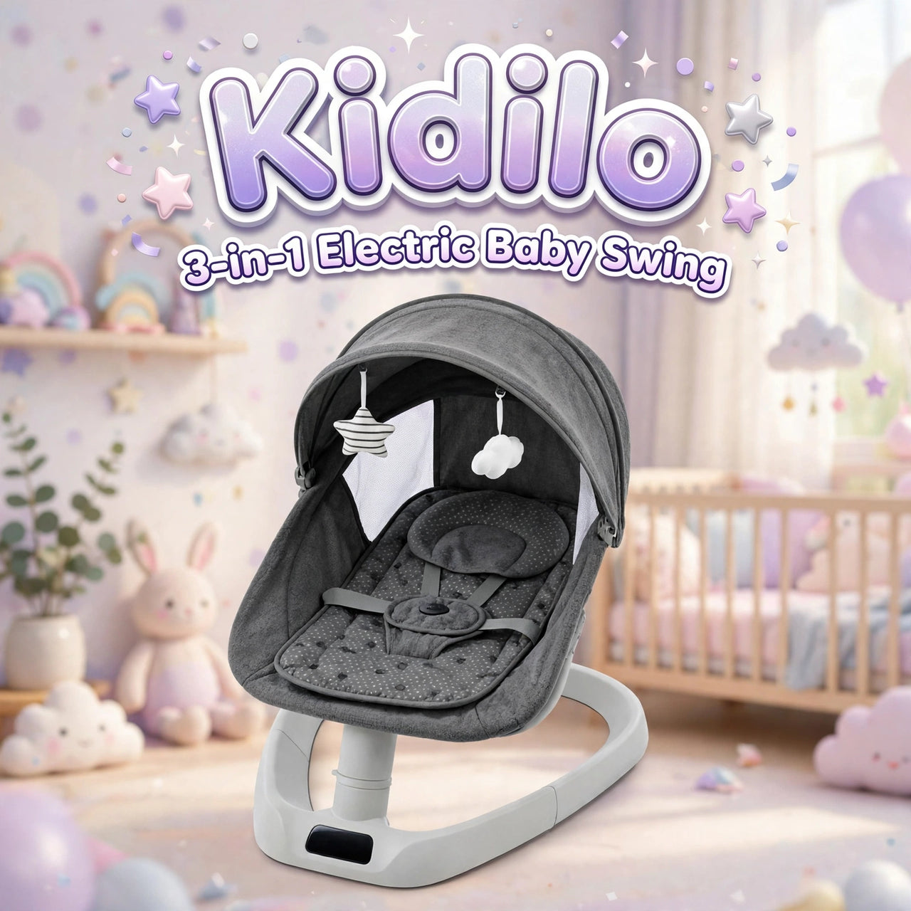 Kidilo 3-in-1 Electric Baby Swing in Dark Grey
