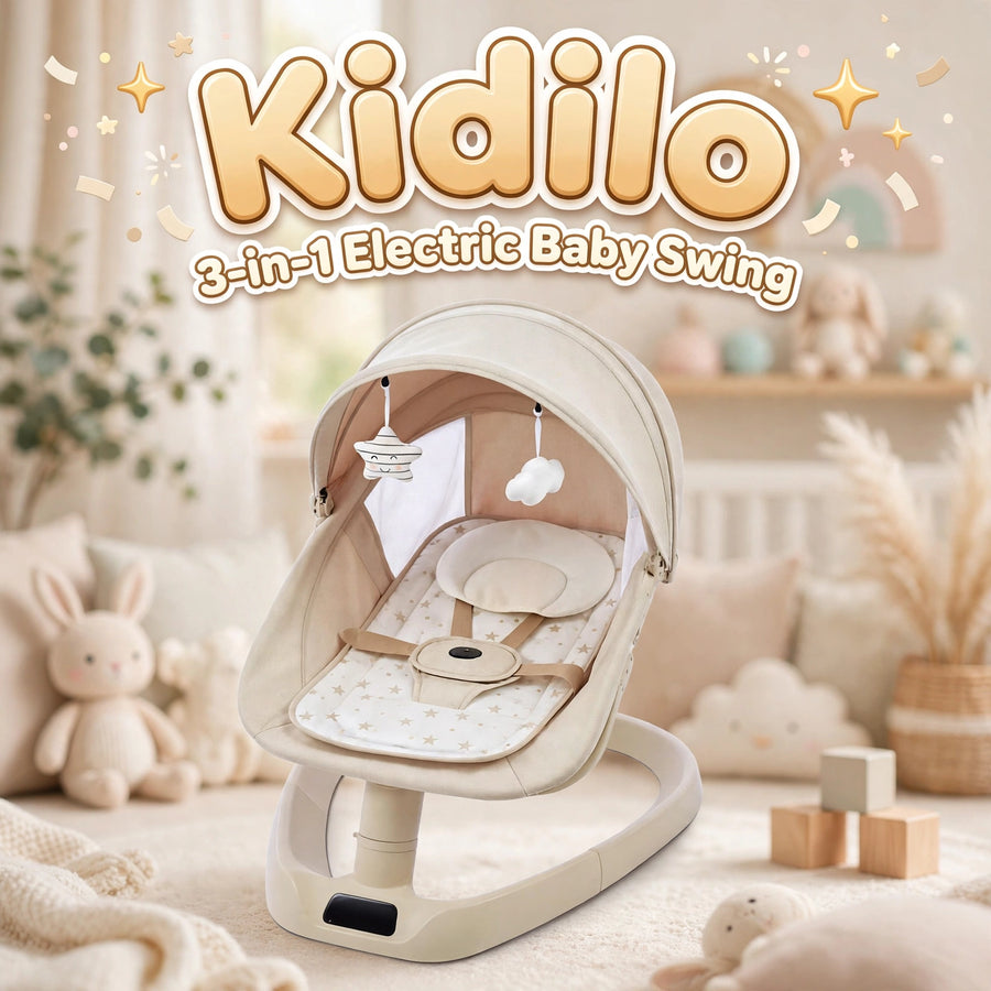 Kidilo 3-in-1 Electric Baby Swing with Bluetooth, Remote & Mosquito Net
