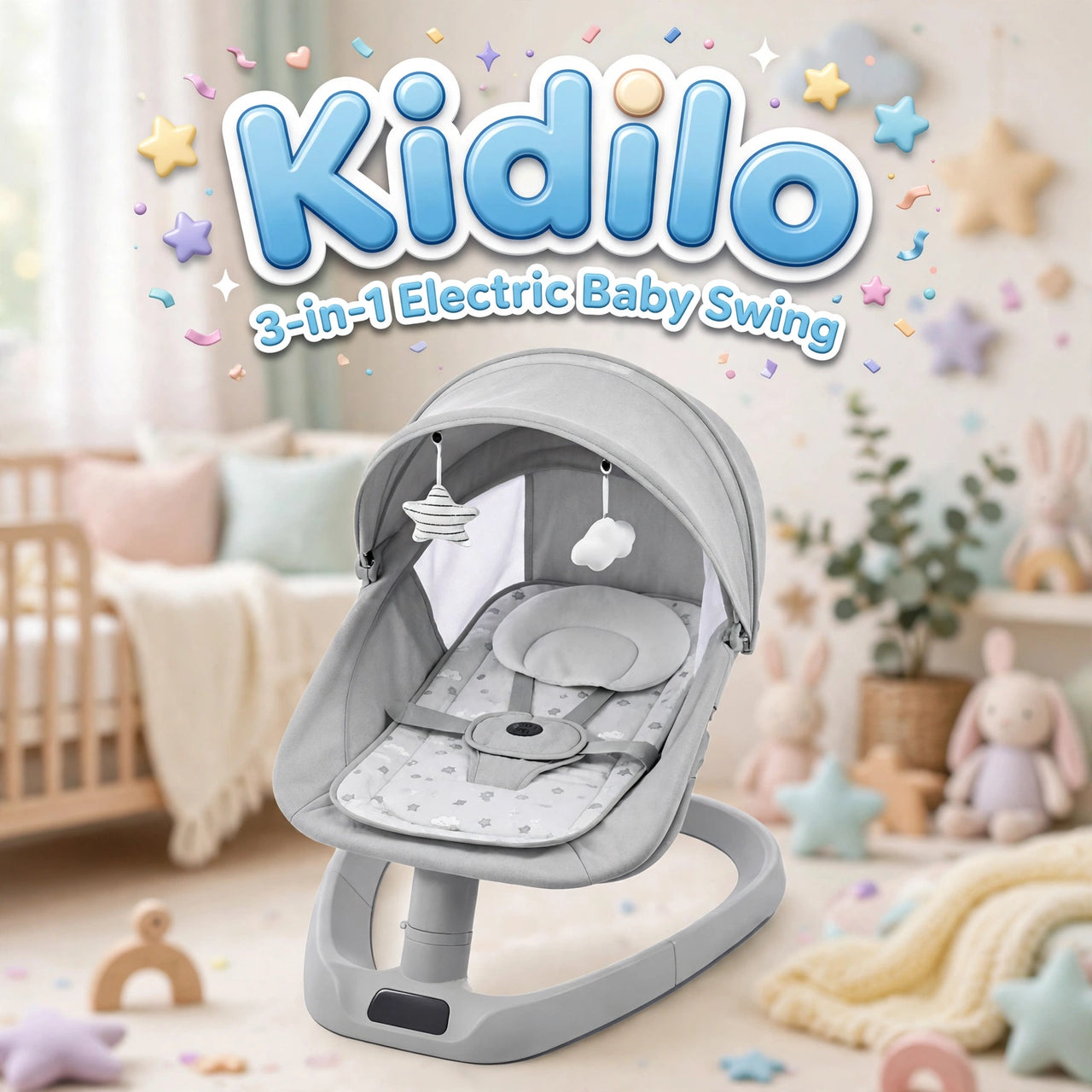 Kidilo 3-in-1 Electric Baby Swing in Light Grey