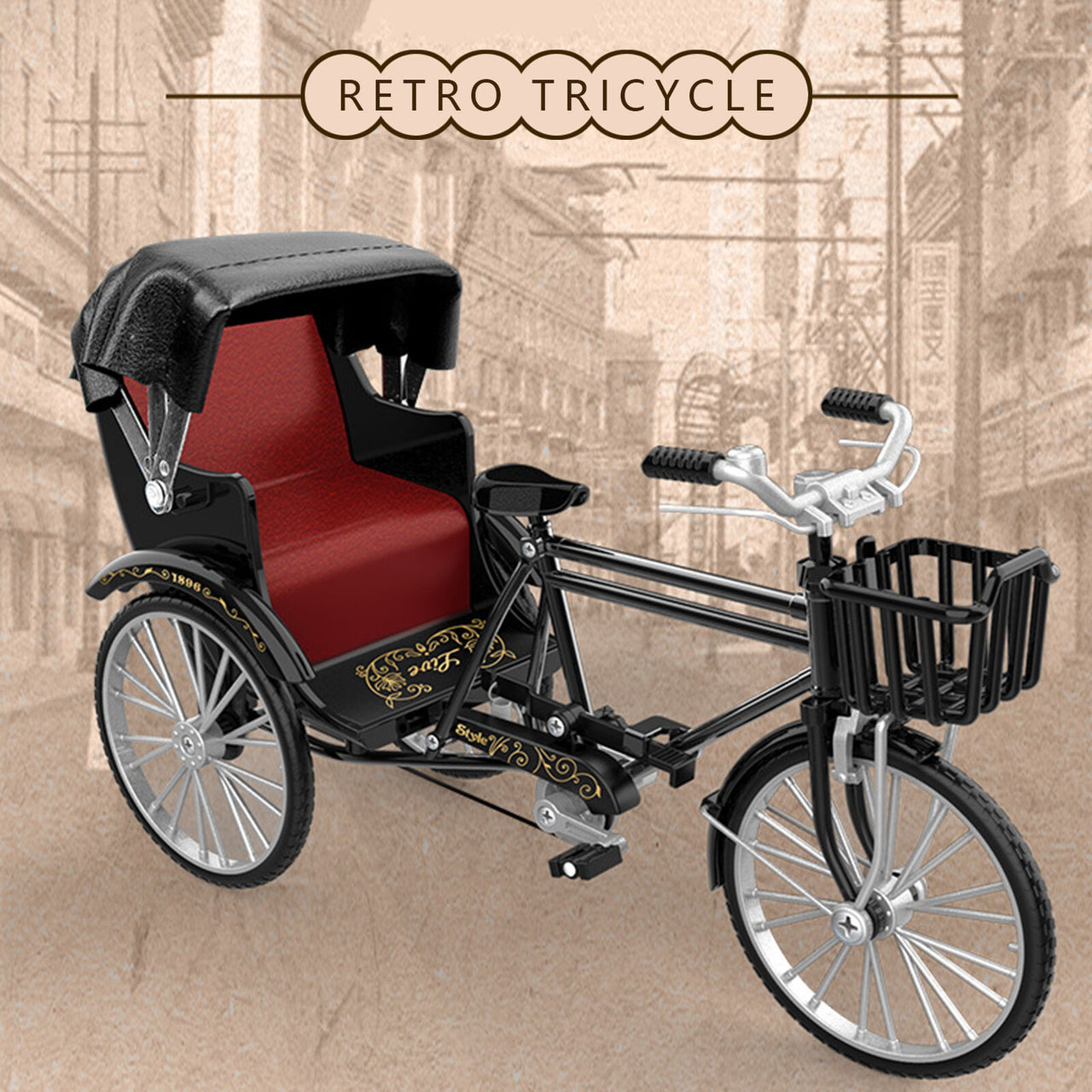 1:12 Scale Retro Nostalgic Style Tricycle Toy