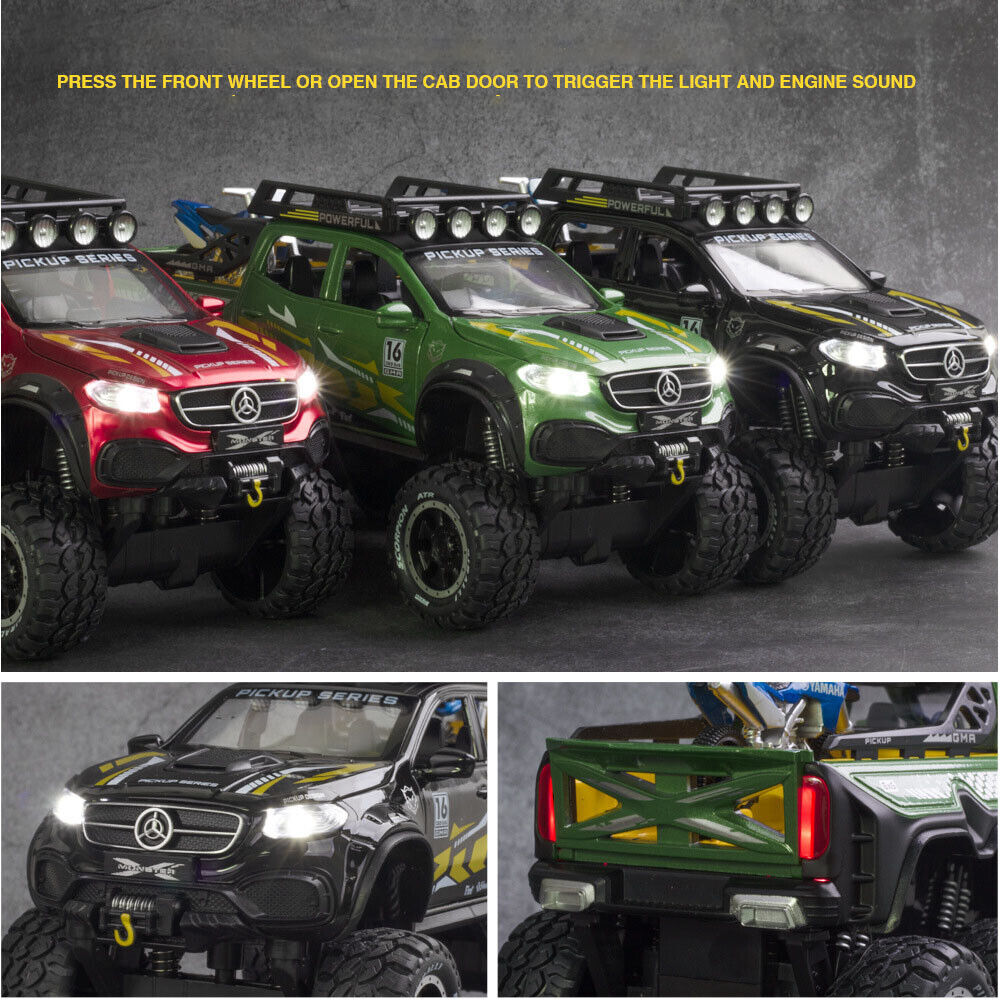 1:24 Benz X-CLASS 6x6 Diecast Pickup With Bike Toy