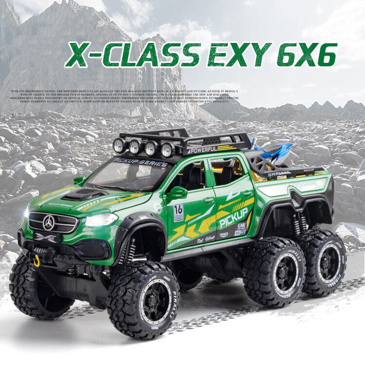 1:24 Benz X-CLASS 6x6 Diecast Pickup With Bike Toy