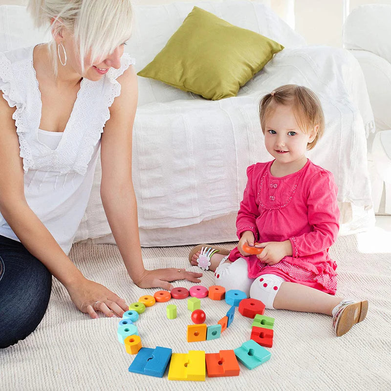 3-in-1 Rainbow Geometric Wooden Stacker