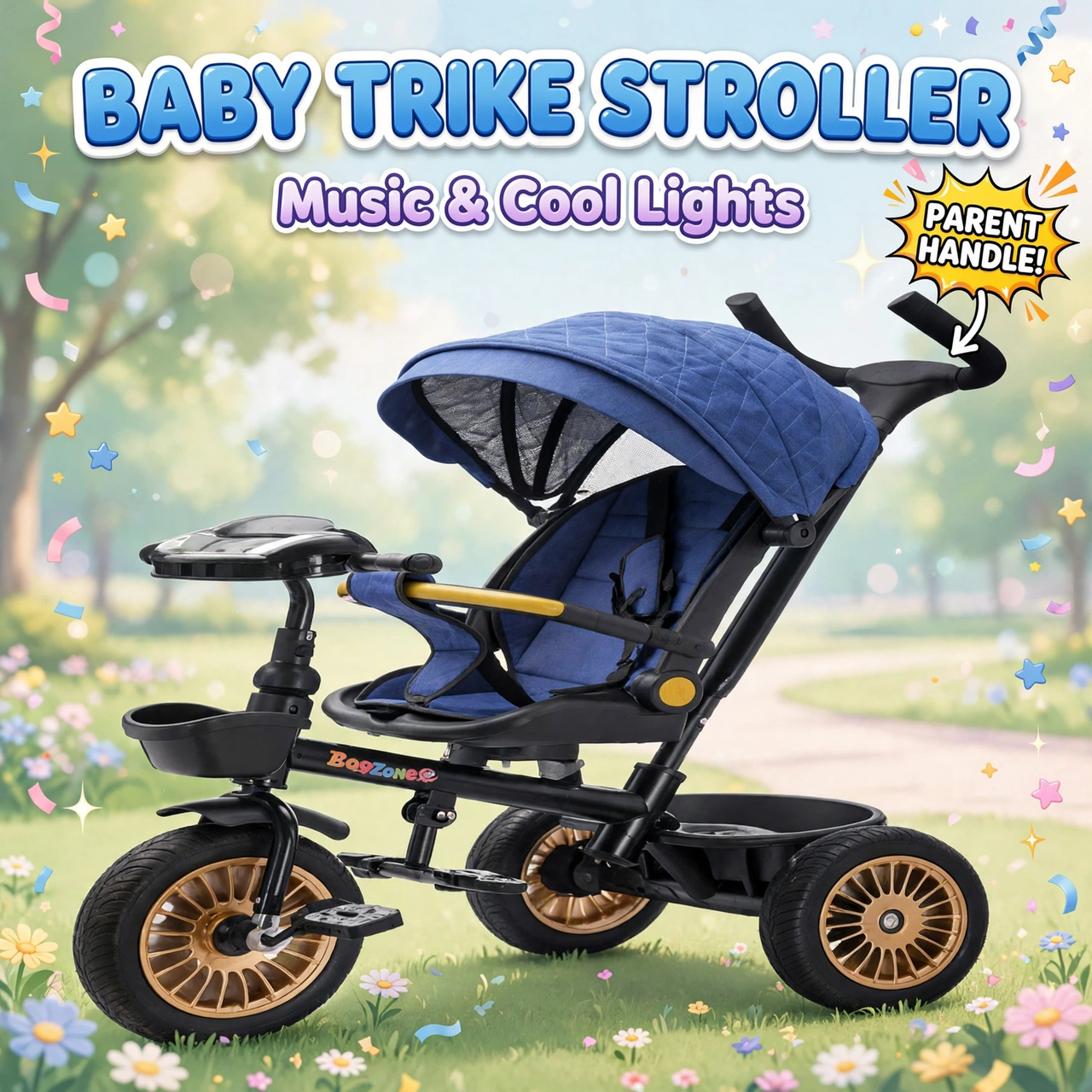 Baby Trike Stroller with Canopy, Music & Cool Lights - main product image