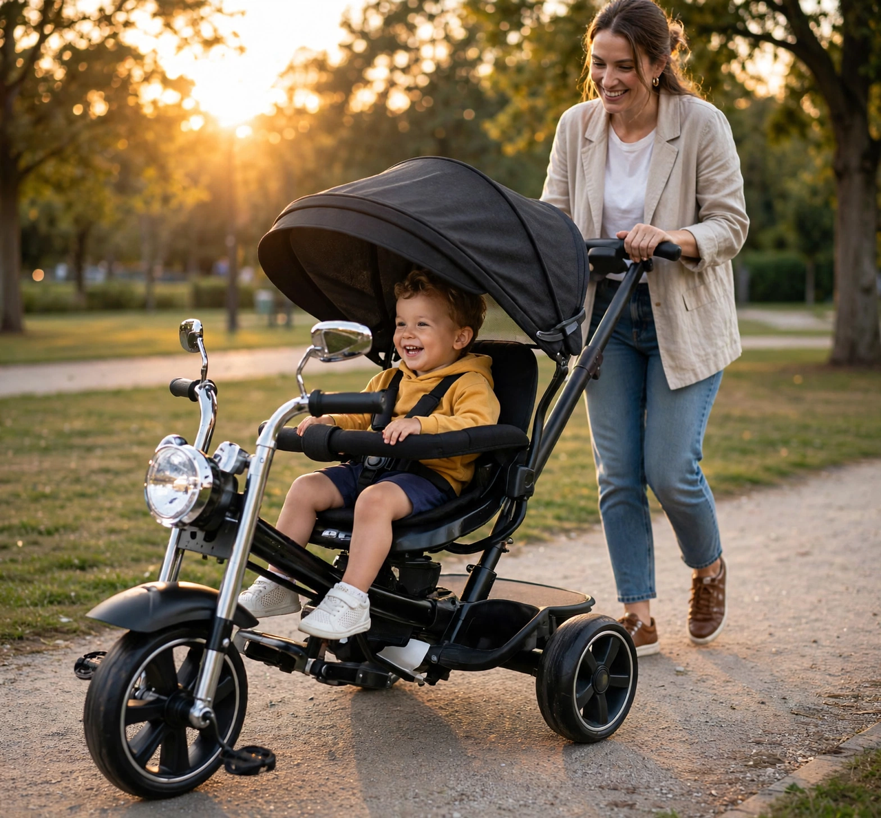 Tricycle Stroller with Headlight, Rotating Seat & Music - lifestyle