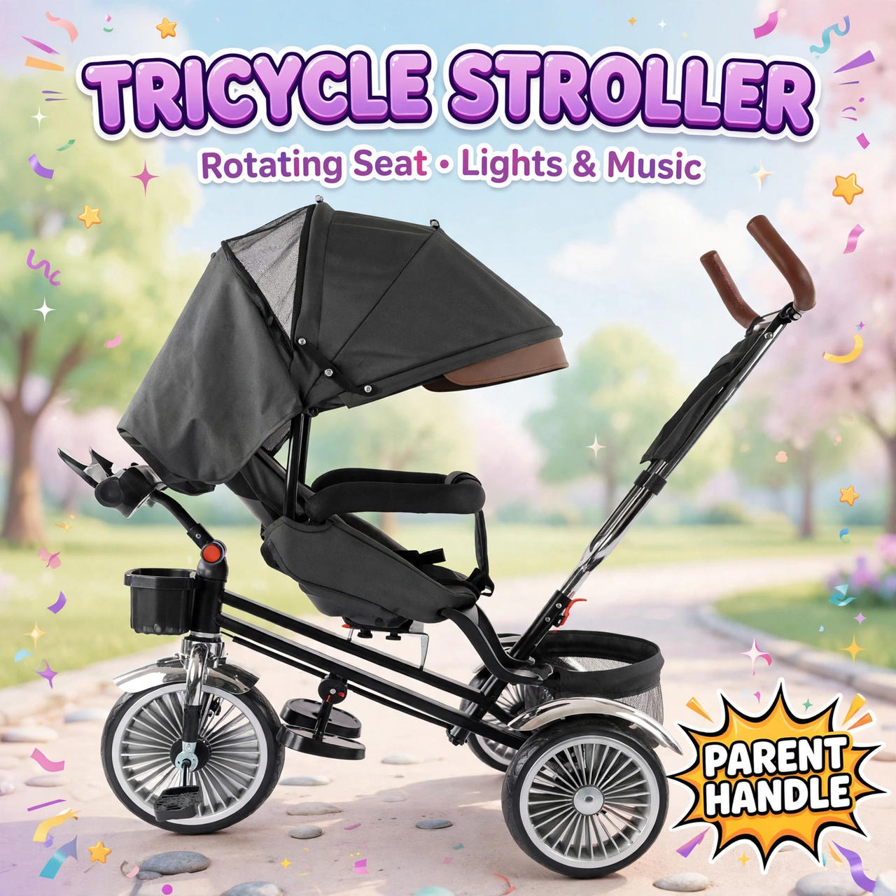 Deluxe Tricycle Stroller with Canopy, Rotating Seat & Music - main product image