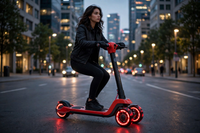 Thumbnail for Woman riding the electric scooty with glowing flash wheels at dusk