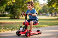 Thumbnail for Little boy riding the Lovely Red Mouse Scooty in a sunny park
