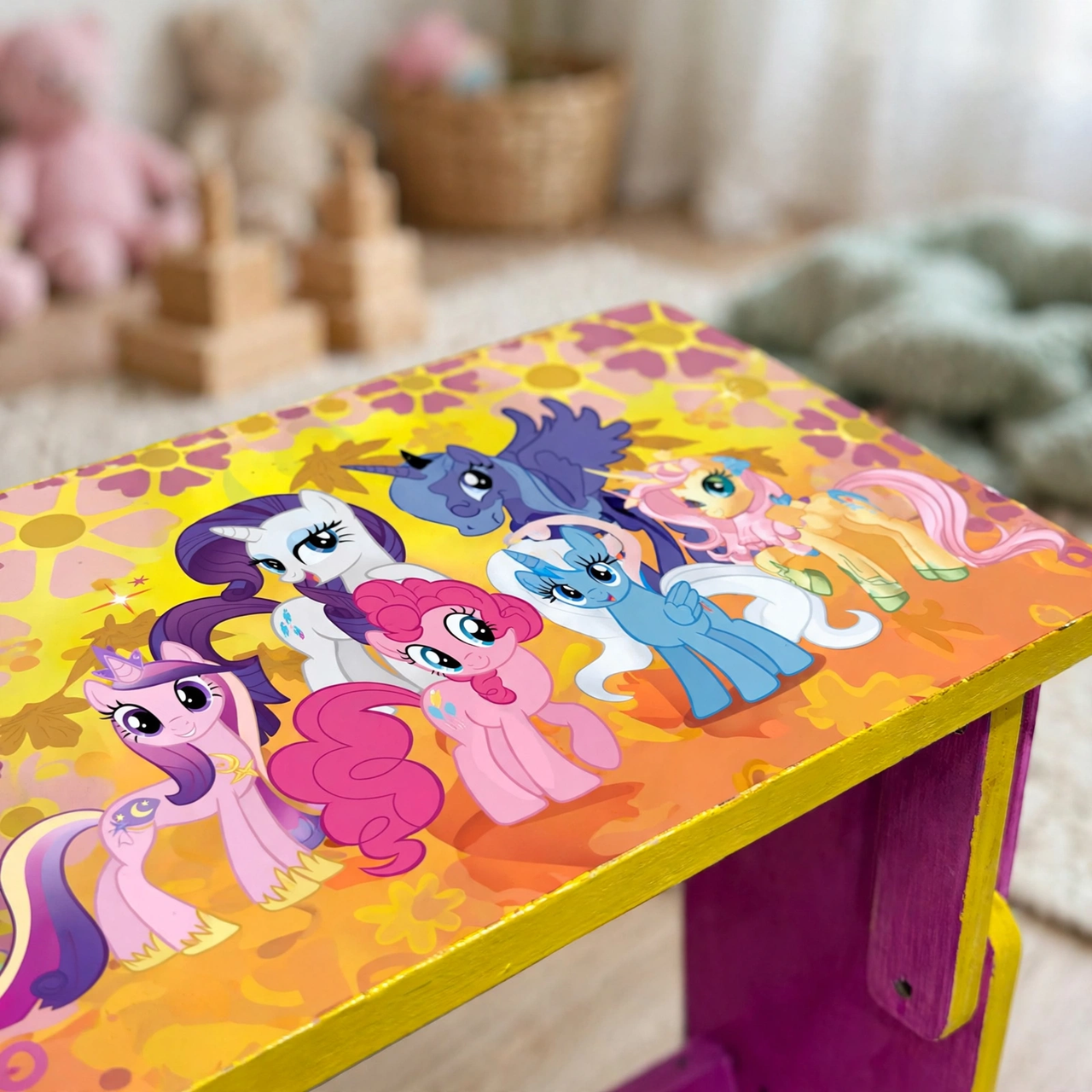 Pony Theme Kids Study Desk with Chair - desktop close-up