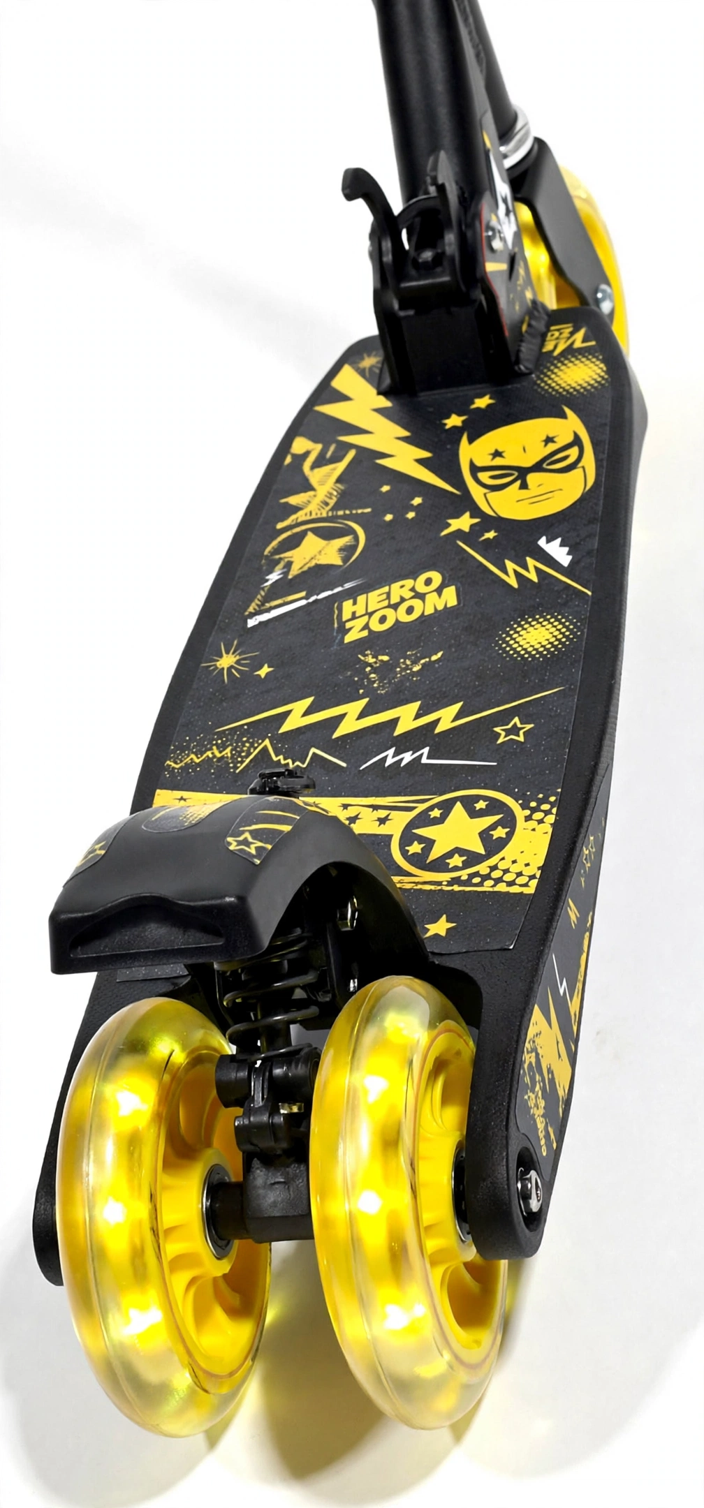 Close-up of the Batman graphics and light-up wheels