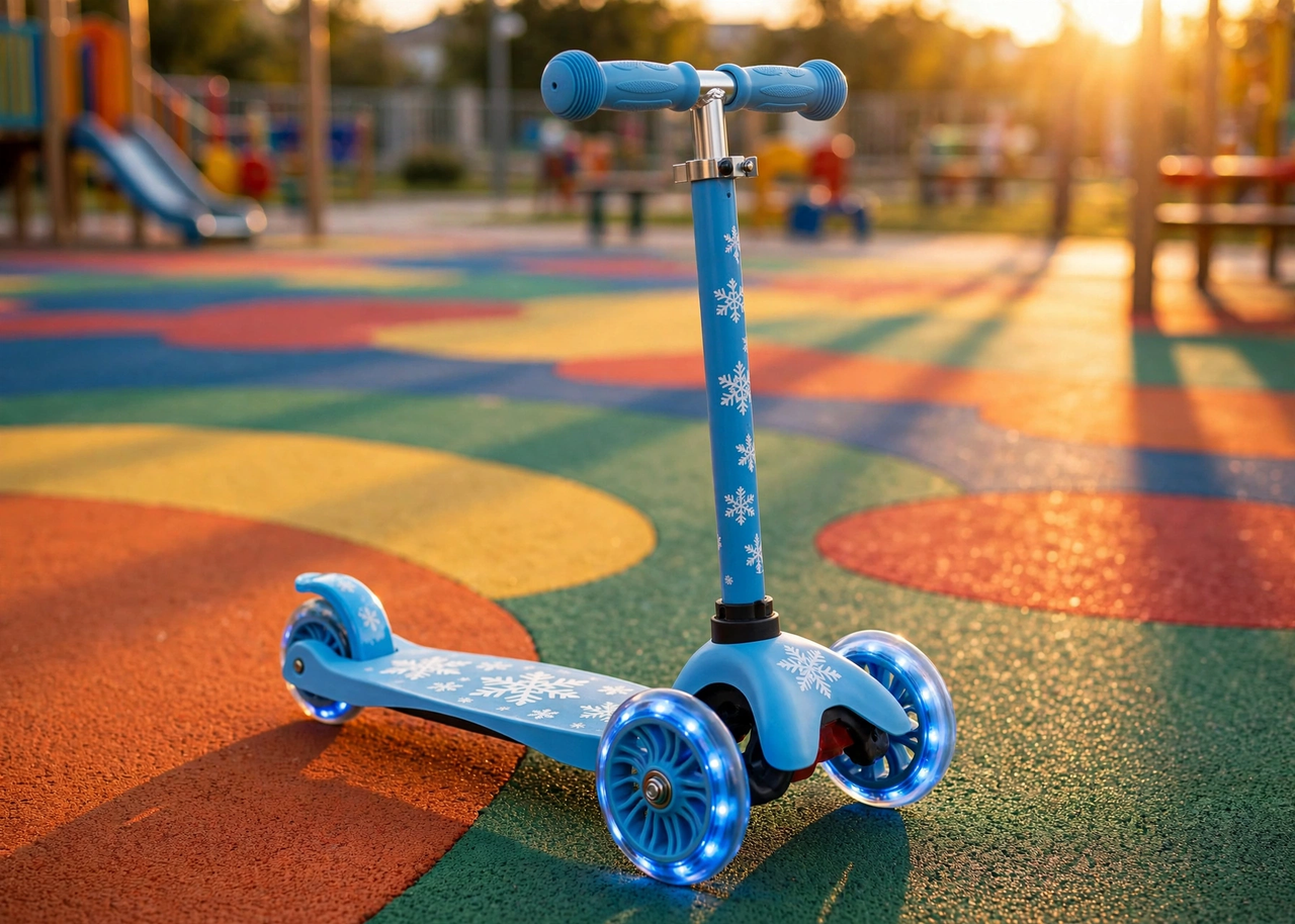 Close-up of the snowflake graphics and light-up wheels