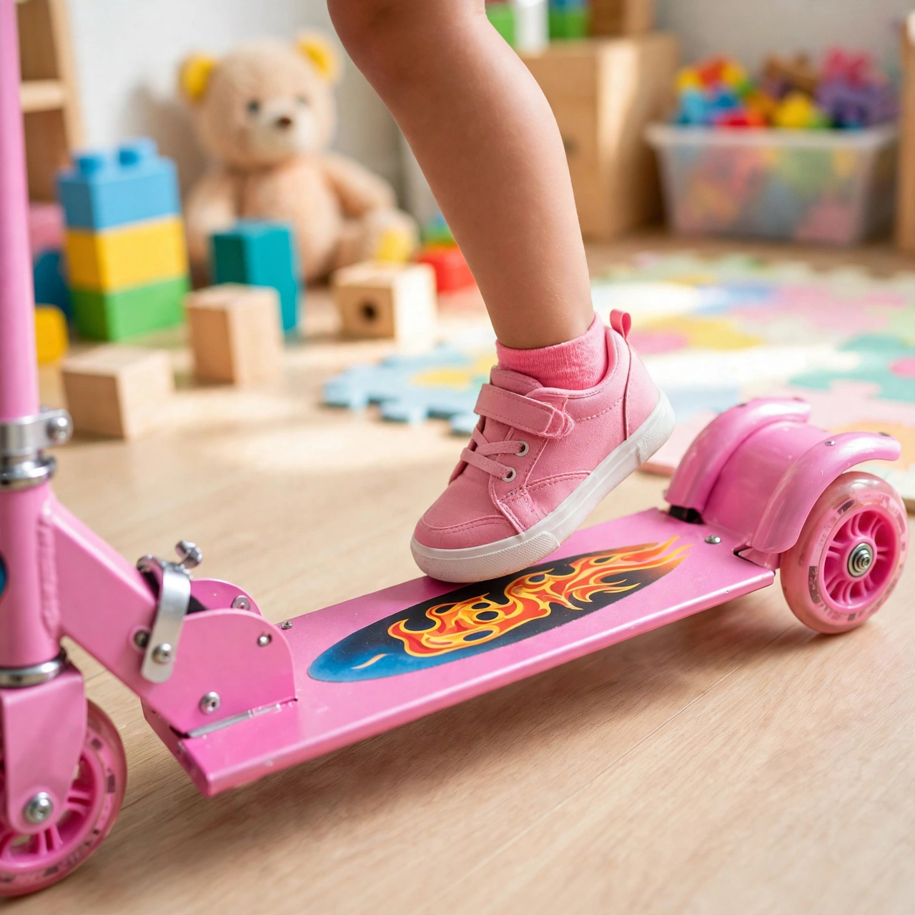 Flame graphic deck of the Fenix pink scooter