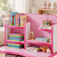 Thumbnail for Pink Kids Study Desk with Bookshelf Hutch and Chair