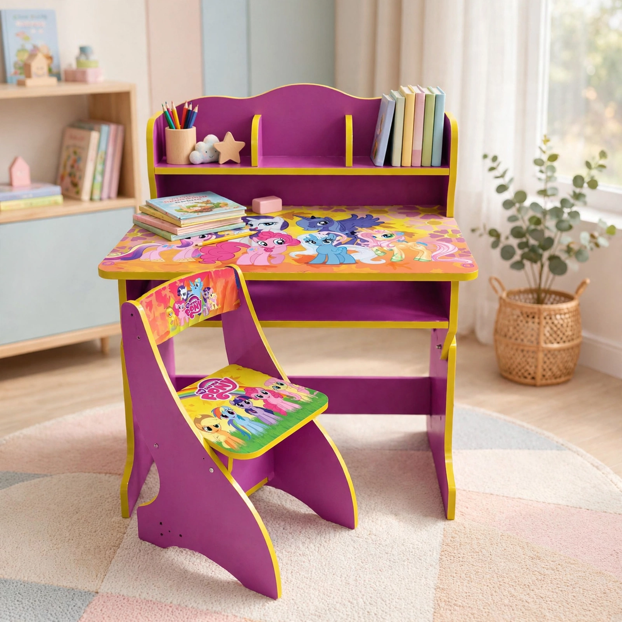 Pony Theme Kids Study Desk with Chair - study corner