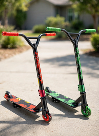 Thumbnail for Red and green stunt scooties side by side