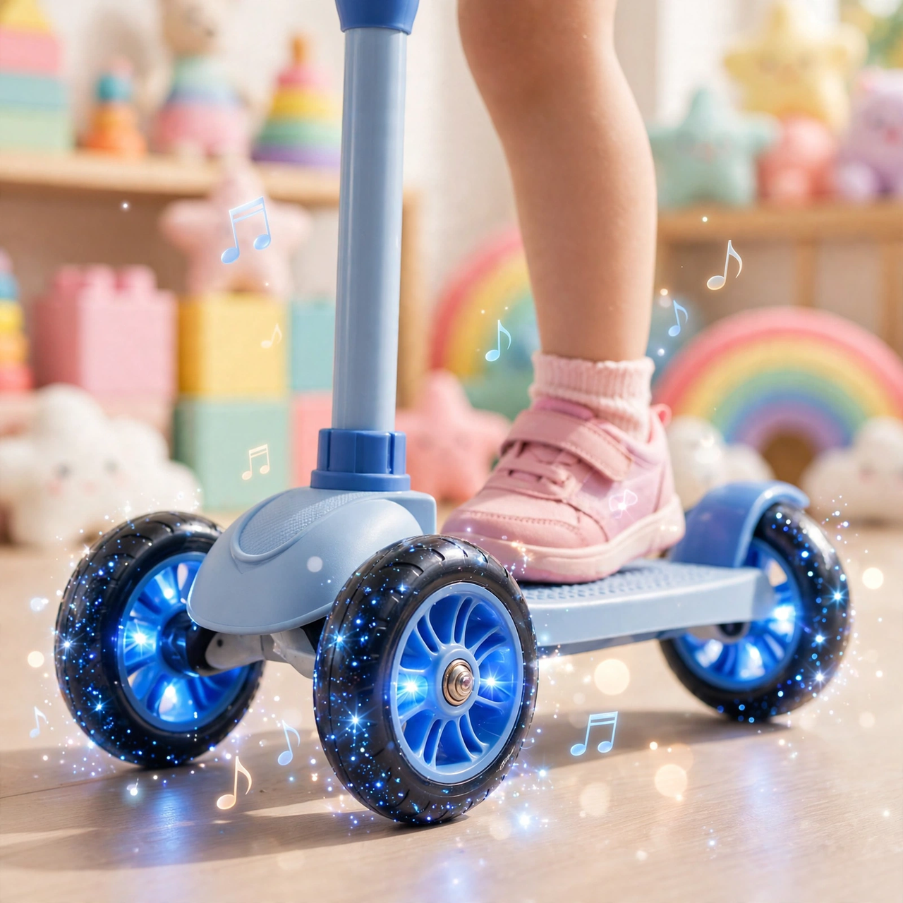 Light-up wheels of the musical blue scooty