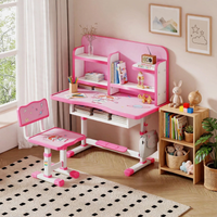 Thumbnail for Pink Kids Study Desk with Bookshelf Hutch and Chair