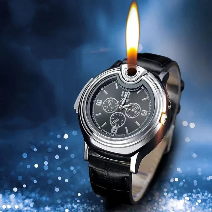 2-in-1 Wristwatch Lighter And USB Flame Lighter with Leather Strap