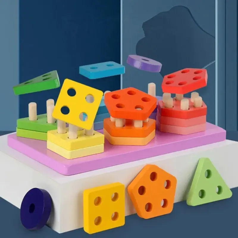 Wooden Colorful Building Blocks And Six Sets of Columns