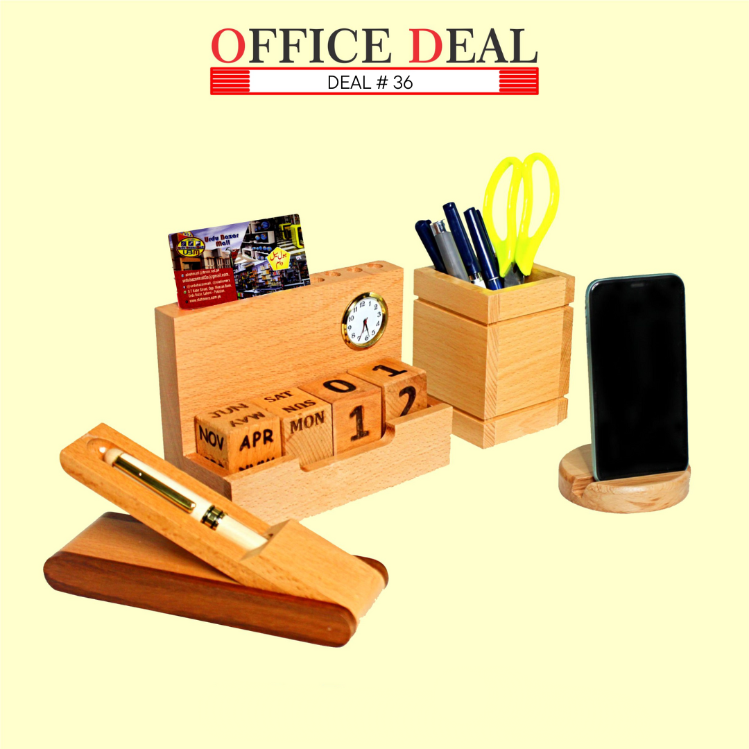Wooden Office Desk Accessories Set  Deal (Pack of 4)