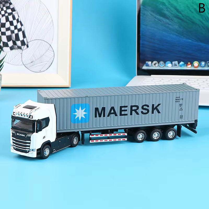 1:36 Pull Back Scale Diecast Container Truck With Light And Sound