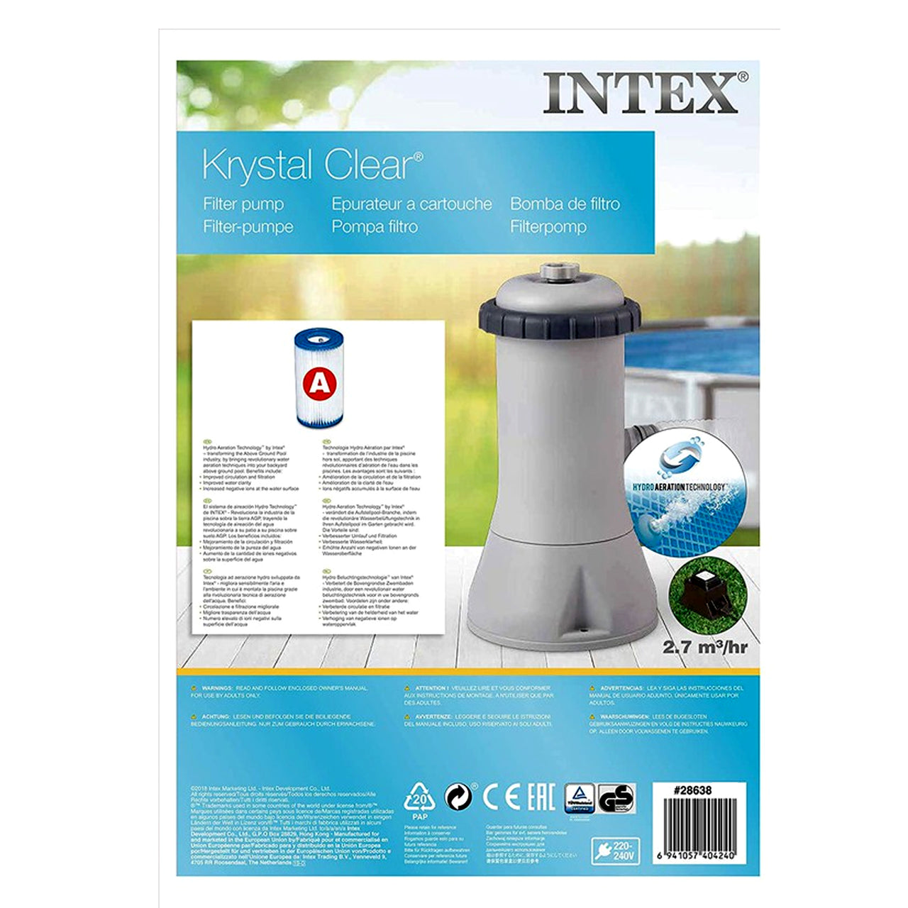 Intex  1000 GPH 220 - 240 V Cartridge Filter Pump
