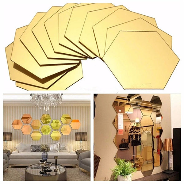12x acrylic hexagon wall decor mirror gold