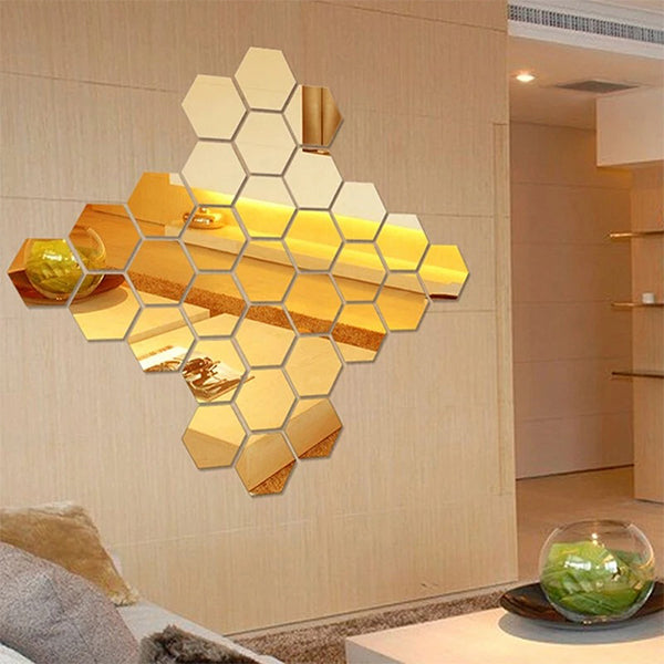 12x acrylic hexagon wall decor mirror gold