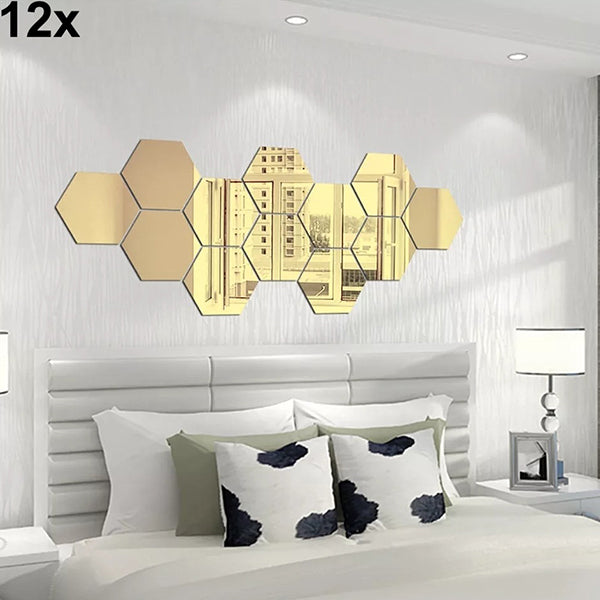 12x acrylic hexagon wall decor mirror gold