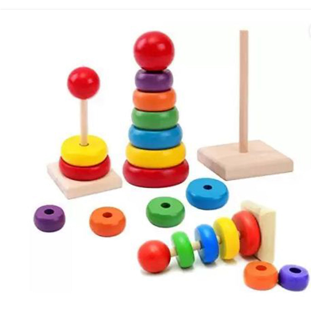 wooden rainbow ring stacking tower