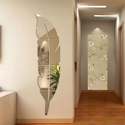 Silver Acrylic Wall Art Leaf Mirror