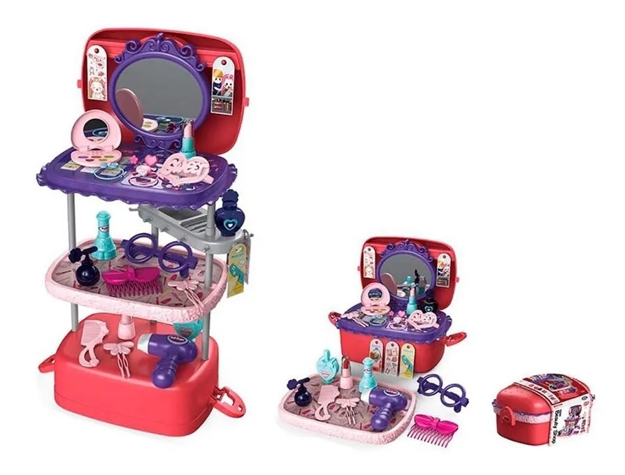 3 in 1 portable pretend beauty shop suitcase