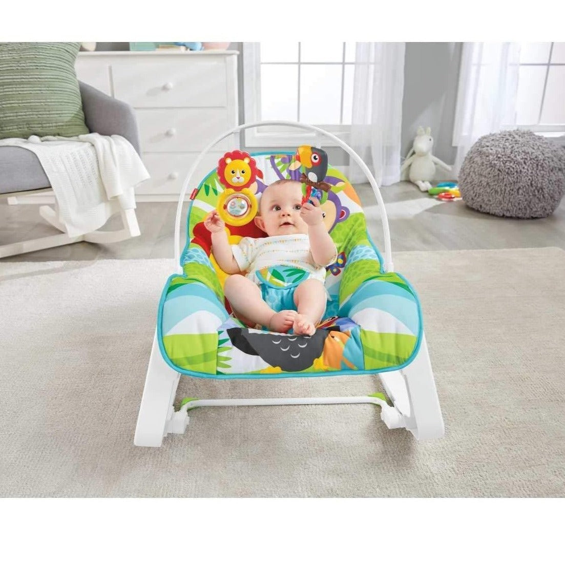 fisher price infant to toddler rocker green jungle with removable bar