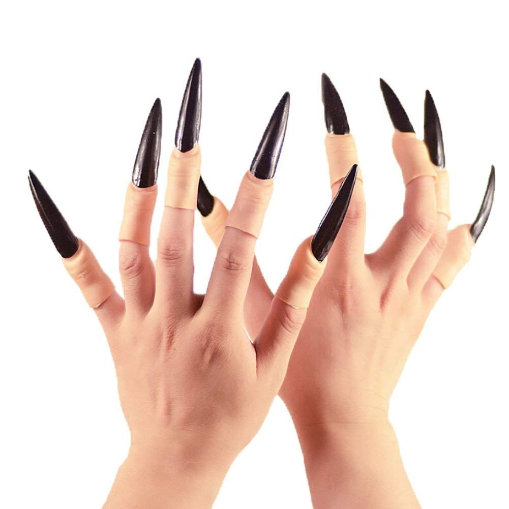 halloween witch fake fingers nails black