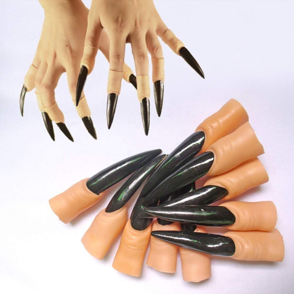 halloween witch fake fingers nails black