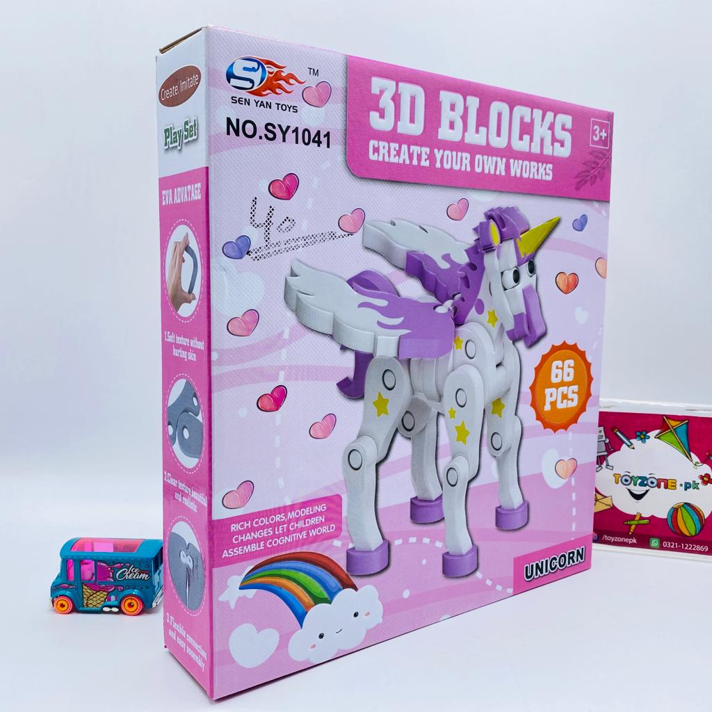 66 pieces 3d unicorn puzzle blocks