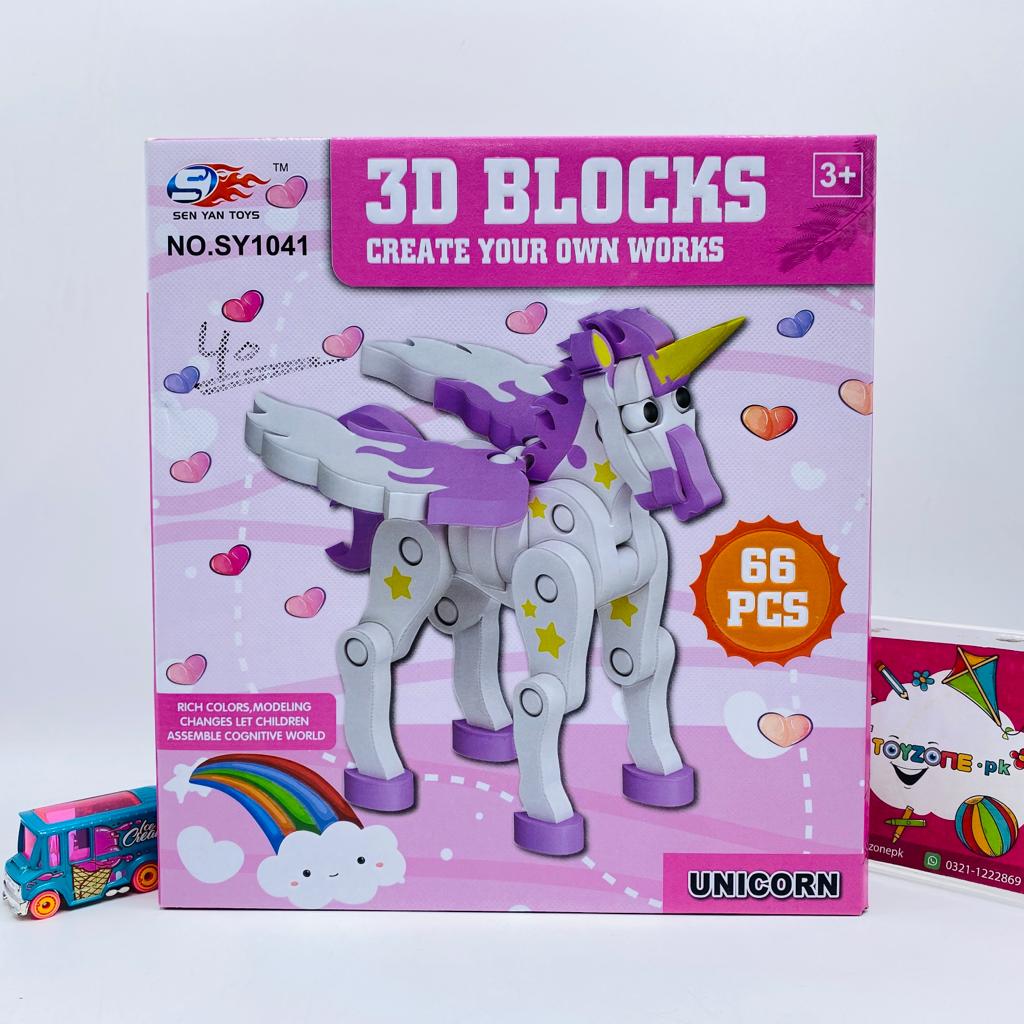 66 pieces 3d unicorn puzzle blocks