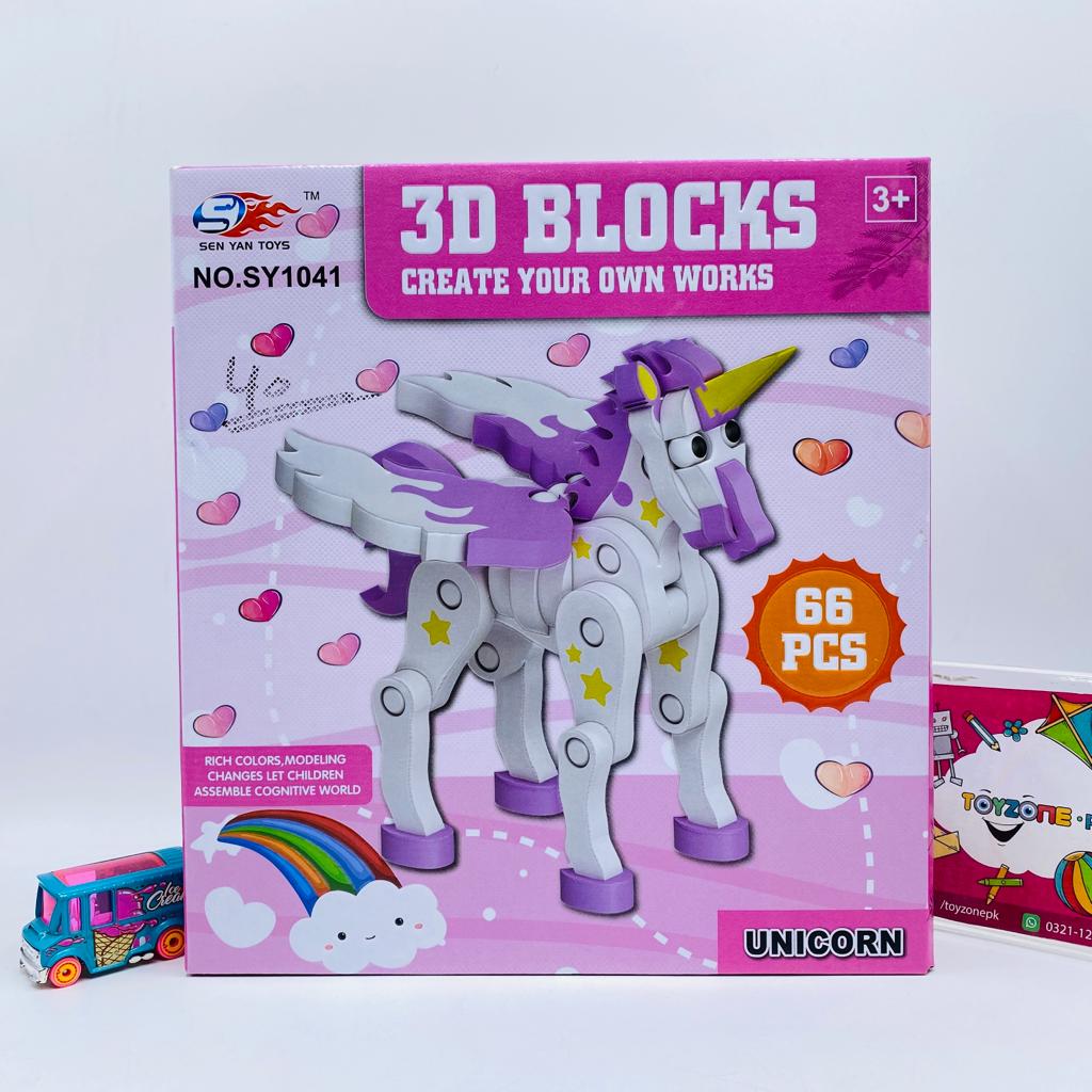 66 pieces 3d unicorn puzzle blocks
