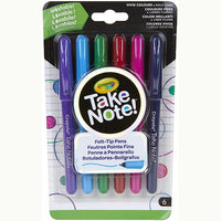 Thumbnail for crayola take note washable felt tip pens 6 piece