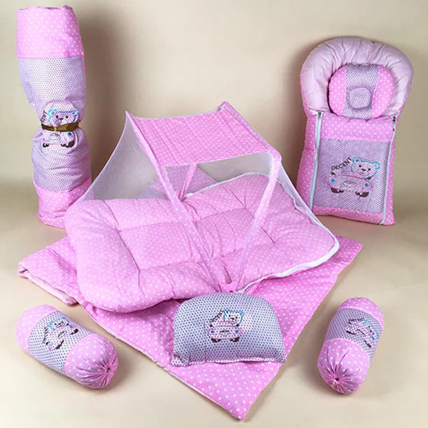 8 pieces baby bed set dark pink
