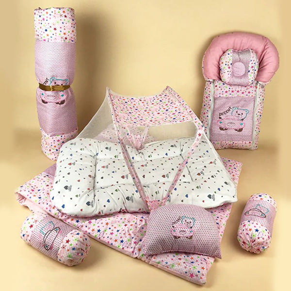 8 pieces baby bed set pink dot