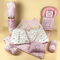 Thumbnail for 8 pieces baby bed set pink dot