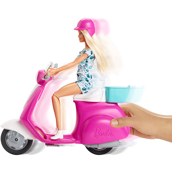 barbie blonde doll with scooter